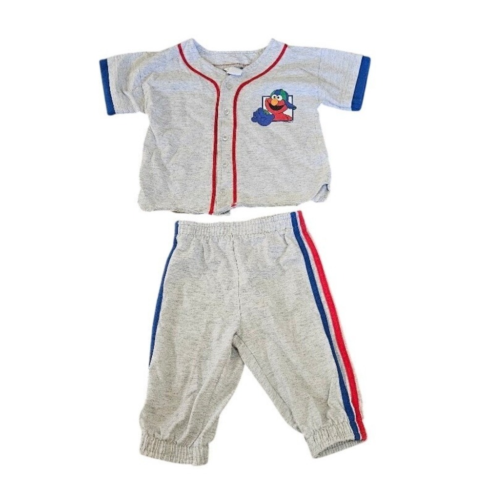 Vintage Sesame Street Elmo Baseball Jersey and Pants Set Gray Red Blue 4T USA